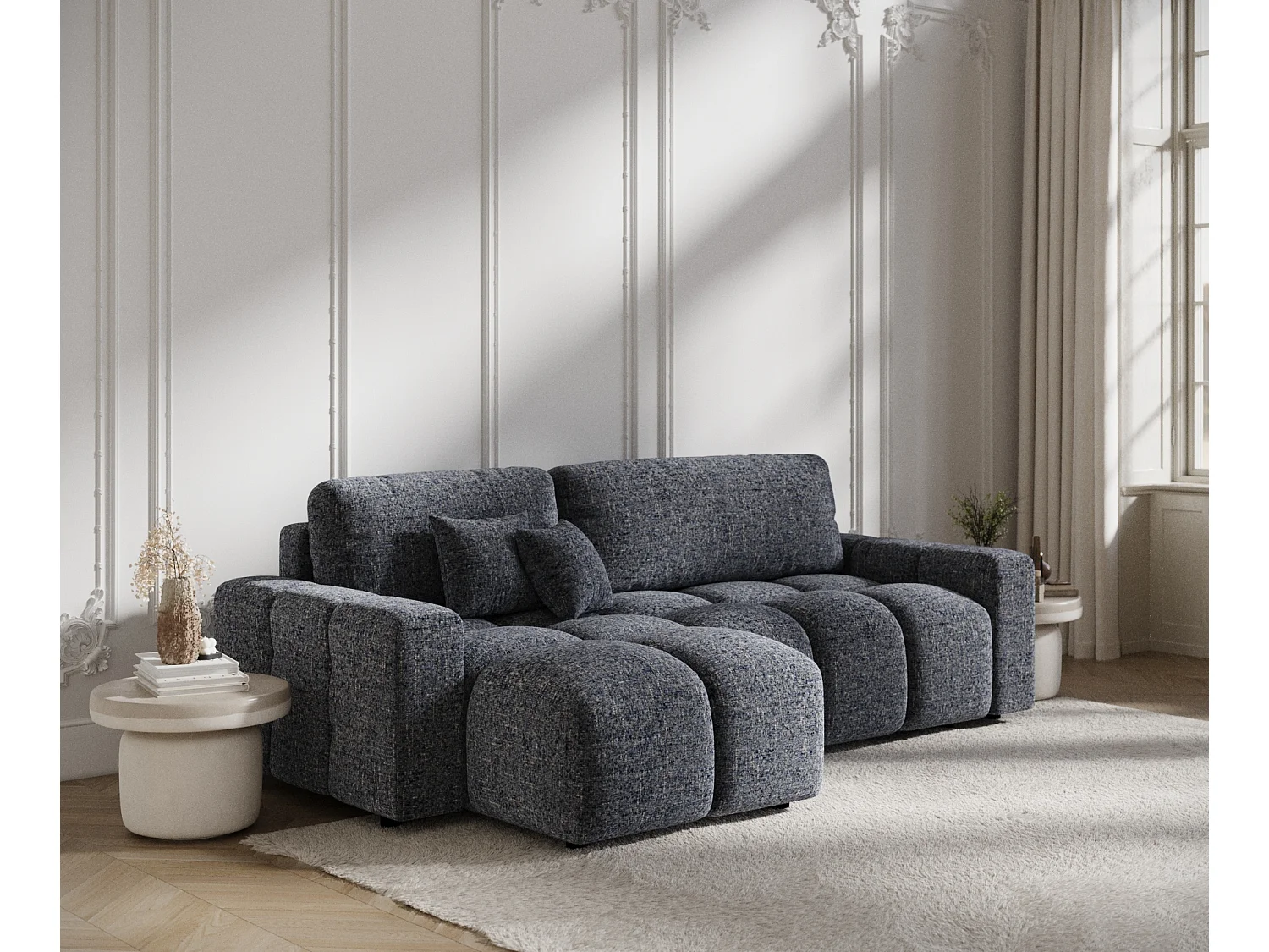 Canapé d'angle convertible Ucci - toile tissée - 4 places - bleu marine