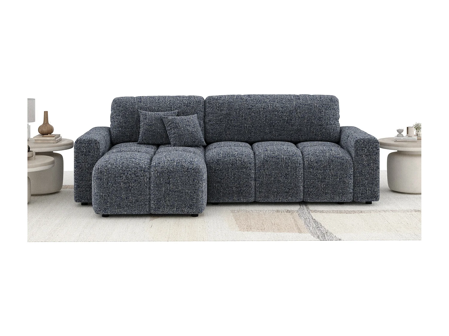 Canapé d'angle convertible Ucci - toile tissée - 4 places - bleu marine