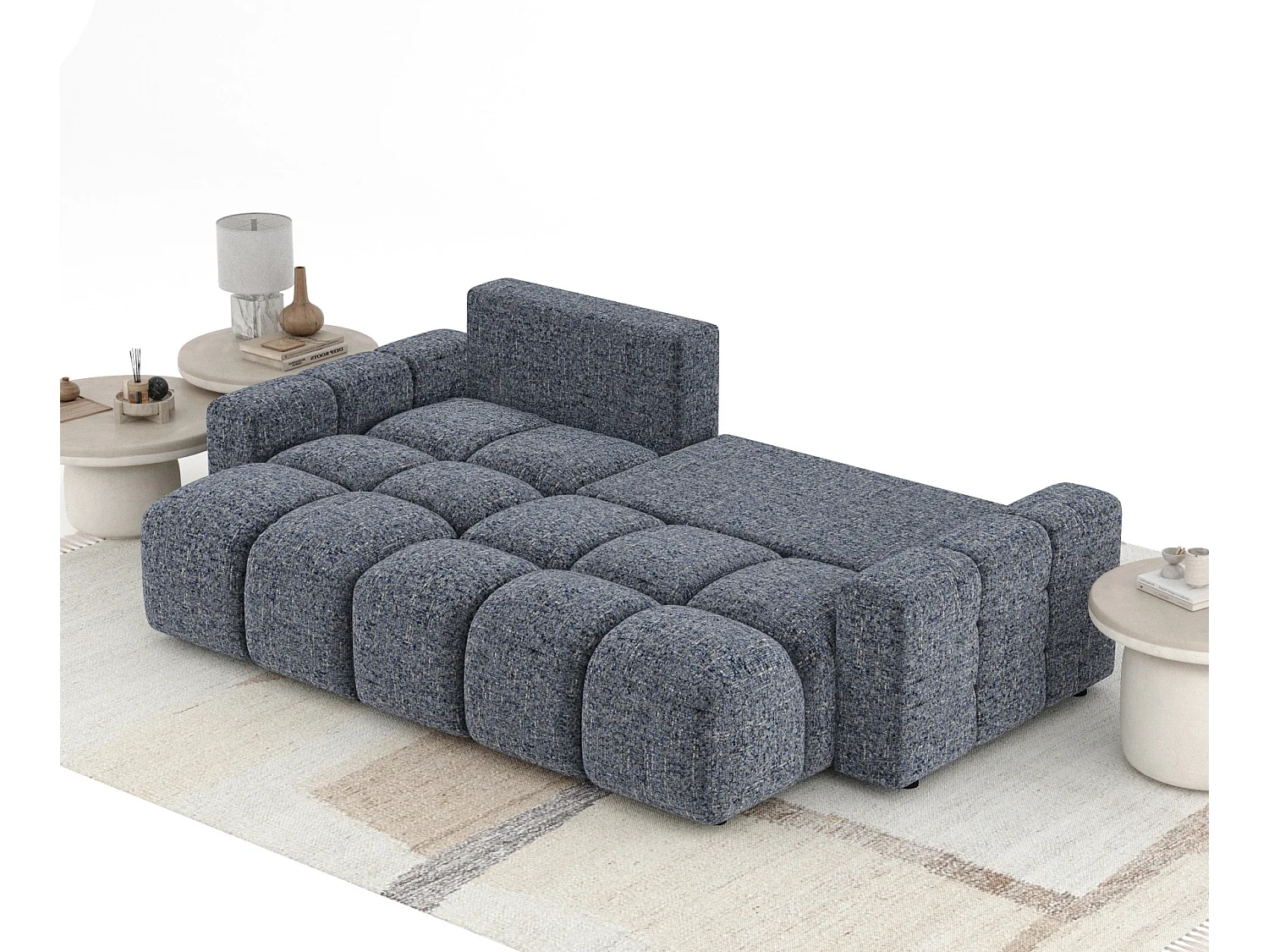 Canapé d'angle convertible Ucci - toile tissée - 4 places - bleu marine