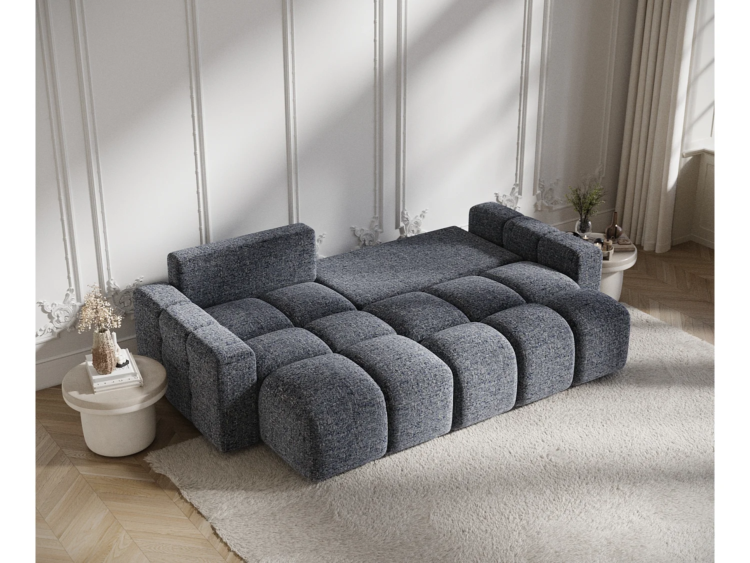 Canapé d'angle convertible Ucci - toile tissée - 4 places - bleu marine