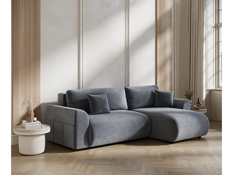 Ecksofa mit Schlaffunktion Bodega - Samtstoff - 4-Sitzer - blau