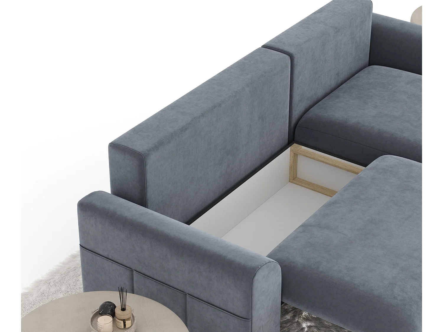 Canapé d'angle convertible Bodega - velours - 4 places - bleu