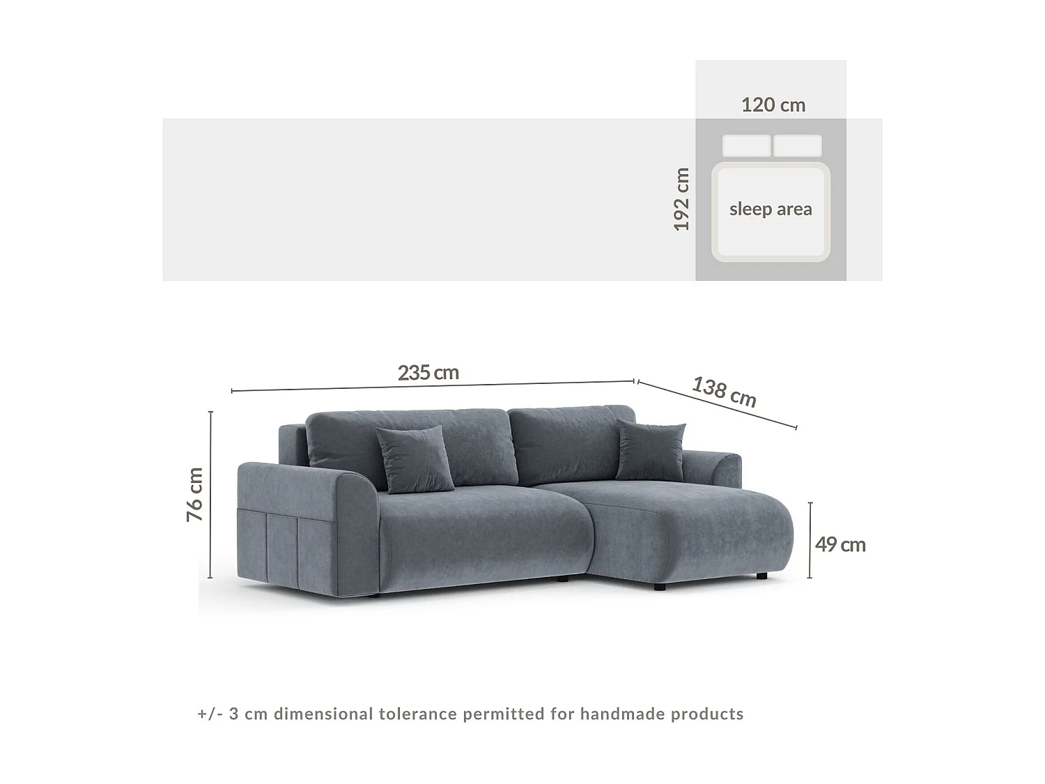 Canapé d'angle convertible Bodega - velours - 4 places - bleu