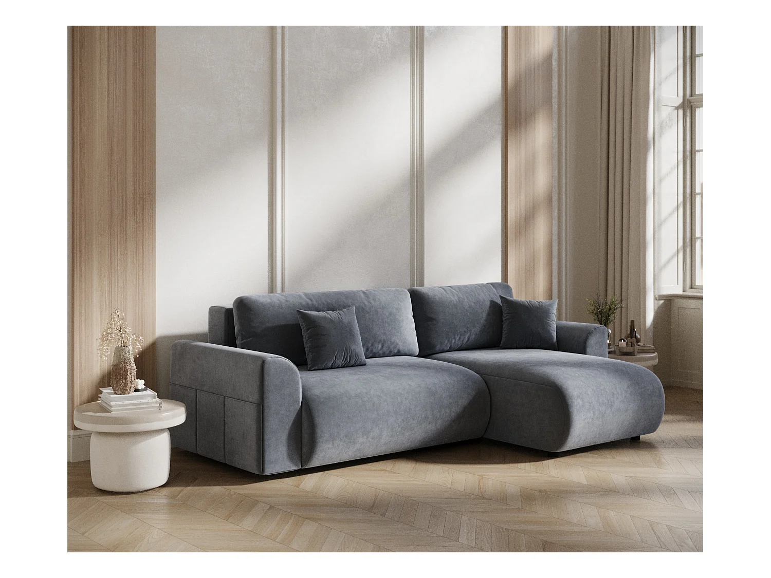Ecksofa mit Schlaffunktion Bodega - Samtstoff - 4-Sitzer - blau