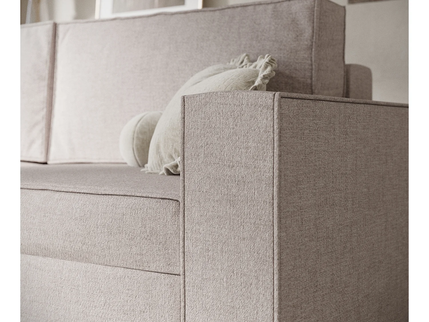 Canapé convertible Leo - toile tissée - 3 places - beige