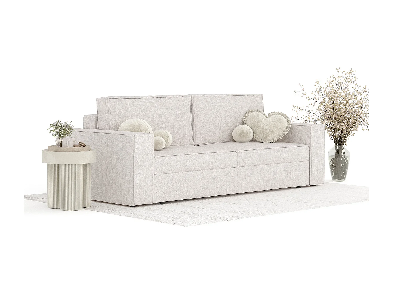 Canapé convertible Leo - toile tissée - 3 places - beige