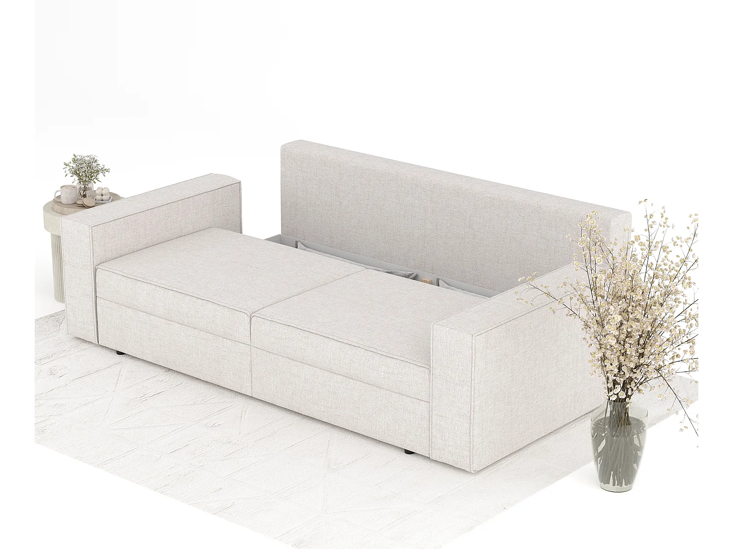 Canapé convertible Leo - toile tissée - 3 places - beige