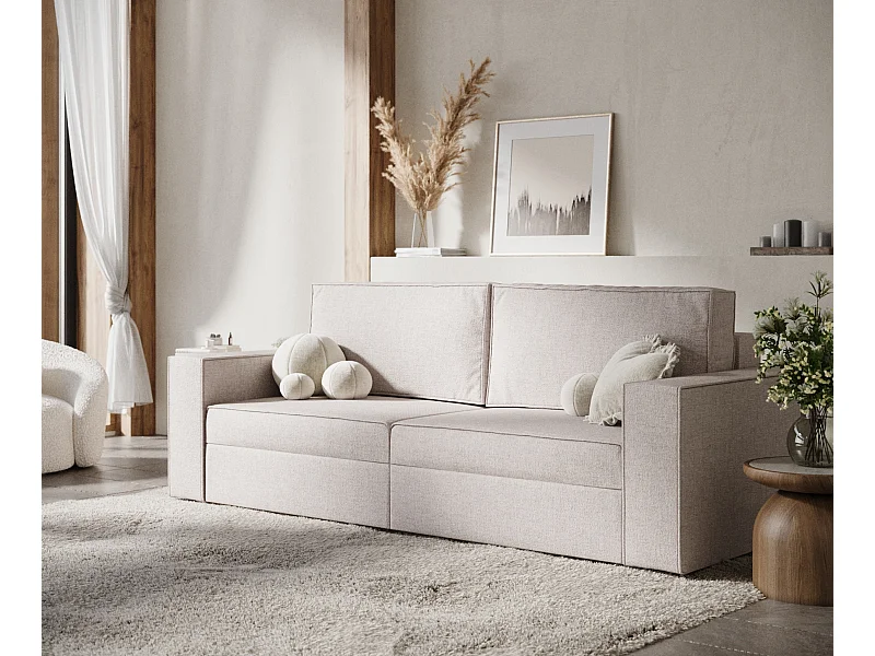 Canapé convertible Leo - toile tissée - 3 places - beige