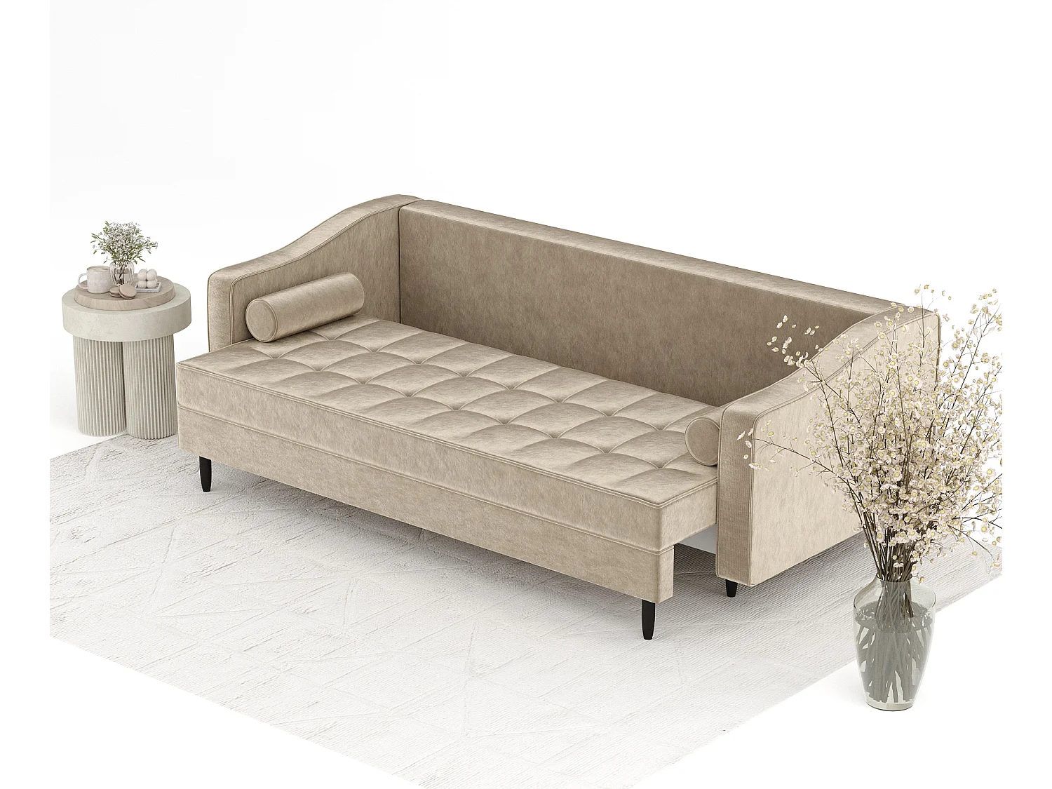 Canapé convertible Zyia - velours - 3 places - beige