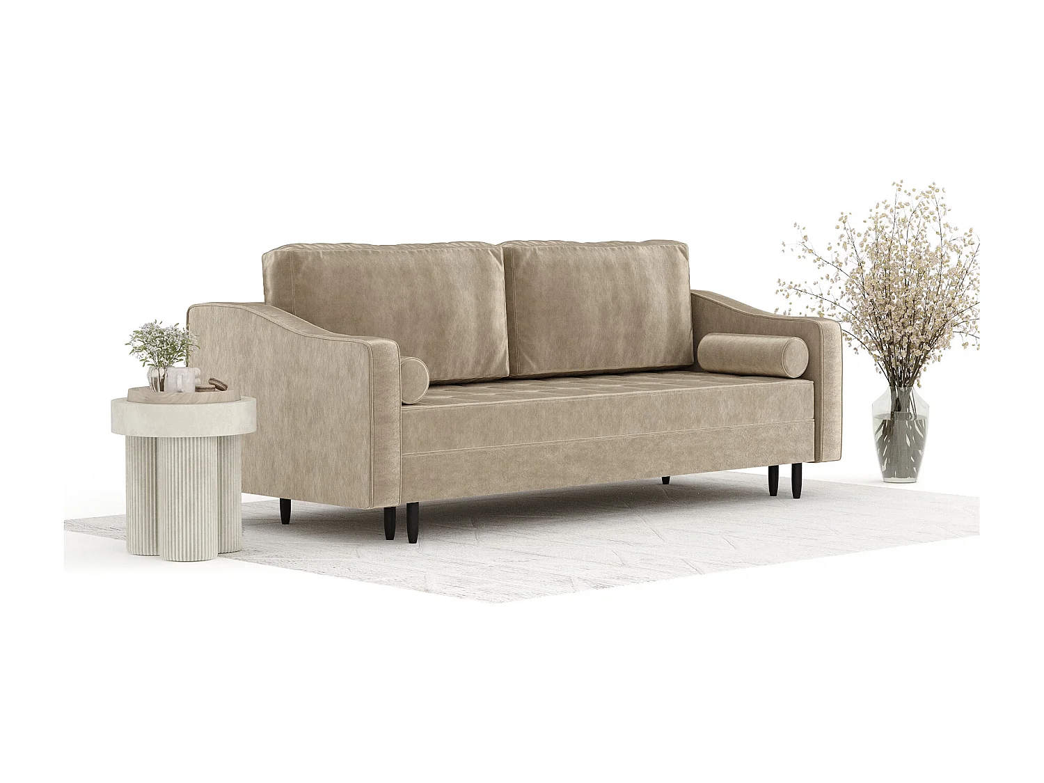 Canapé convertible Zyia - velours - 3 places - beige