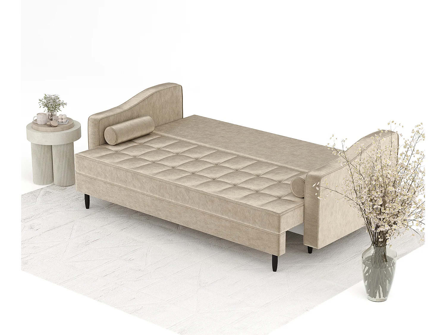 Canapé convertible Zyia - velours - 3 places - beige