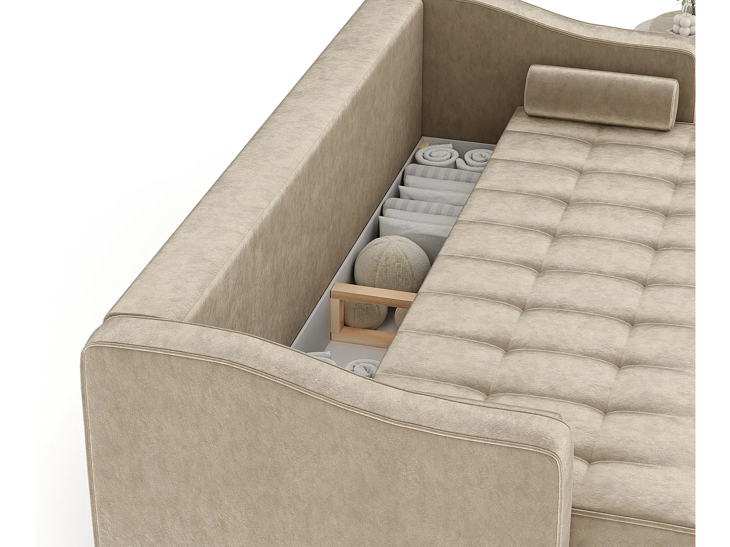 Canapé convertible Zyia - velours - 3 places - beige