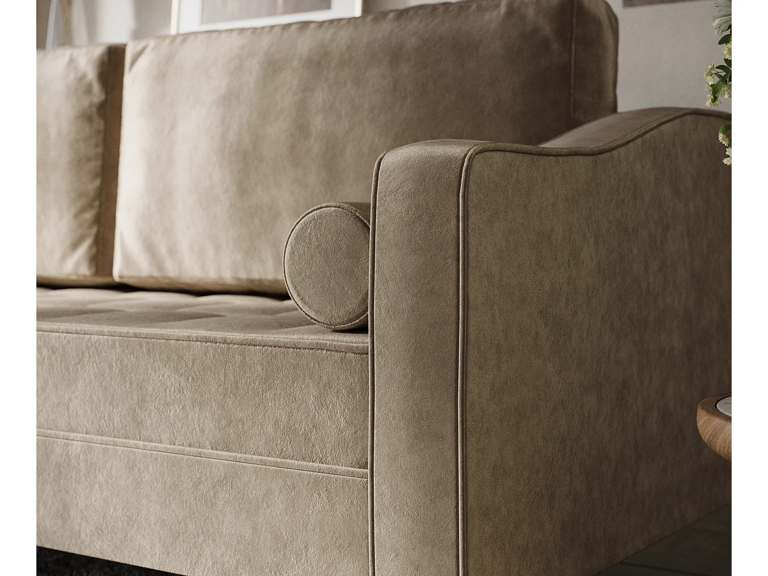 Canapé convertible Zyia - velours - 3 places - beige