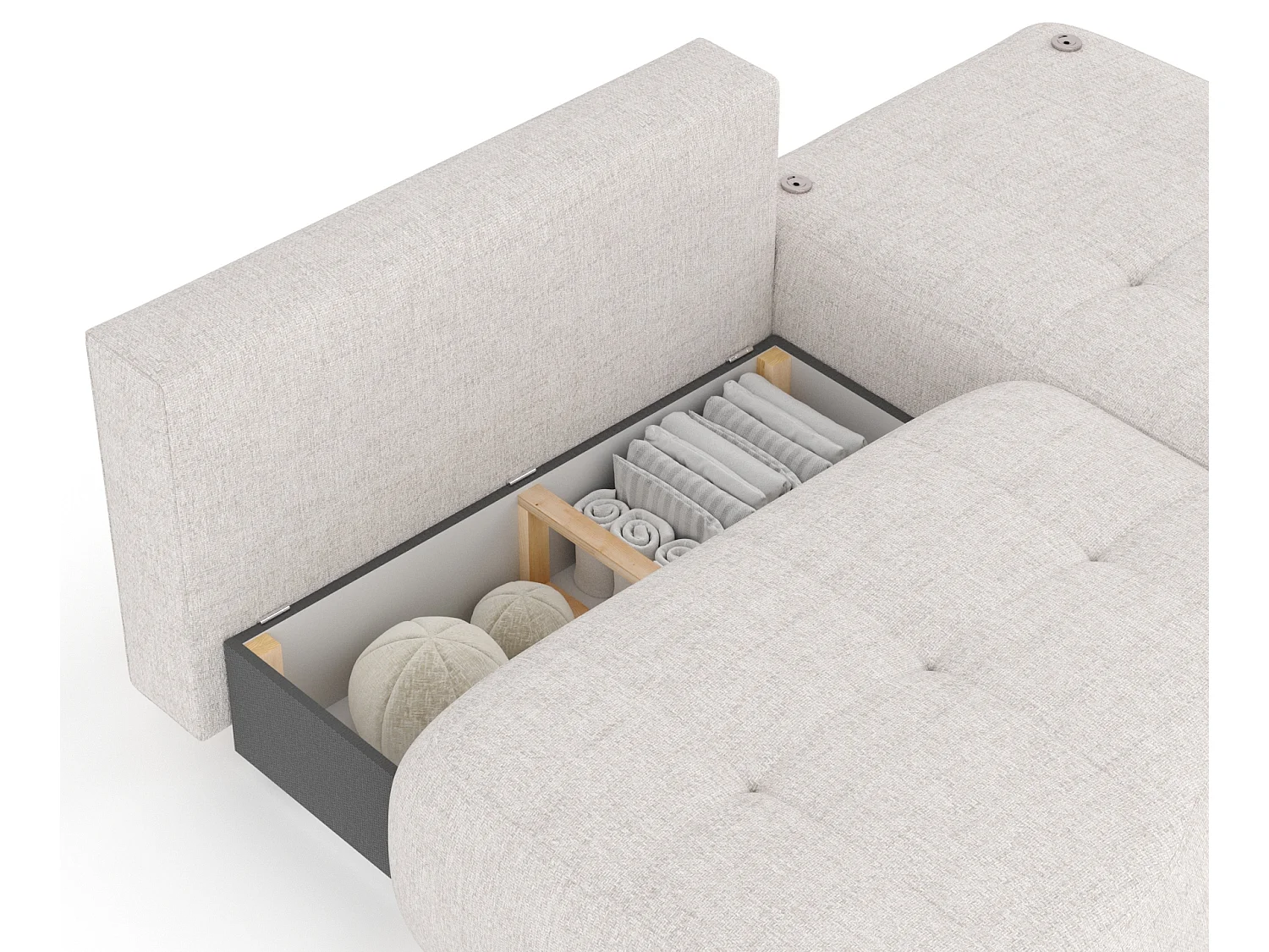 Canapé d'angle convertible Batu - toile tissée - 3 places - beige