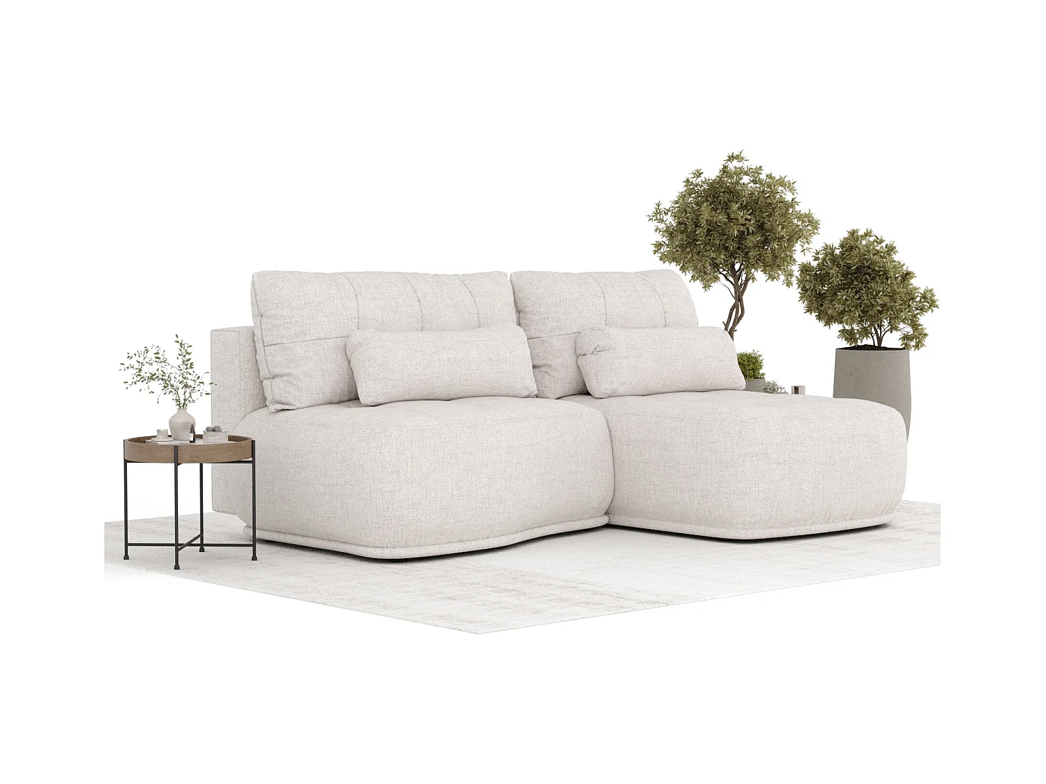 Ecksofa mit Schlaffunktion Batu - Webstoff - Drei-Personen - beige