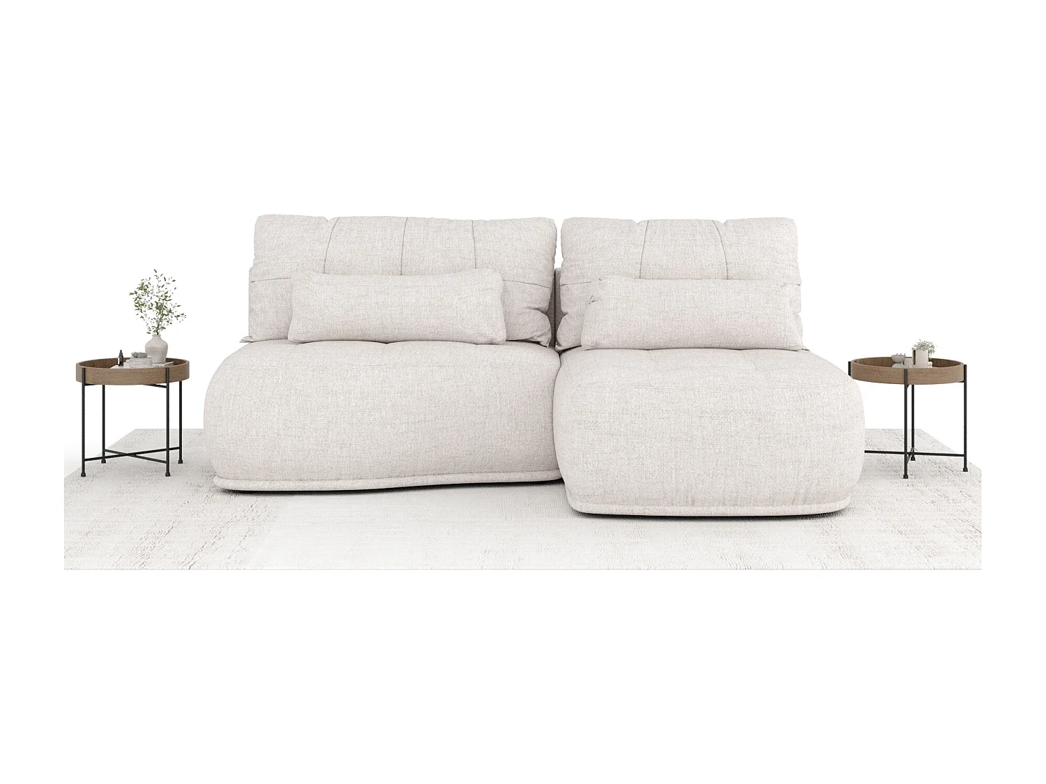 Canapé d'angle convertible Batu - toile tissée - 3 places - beige