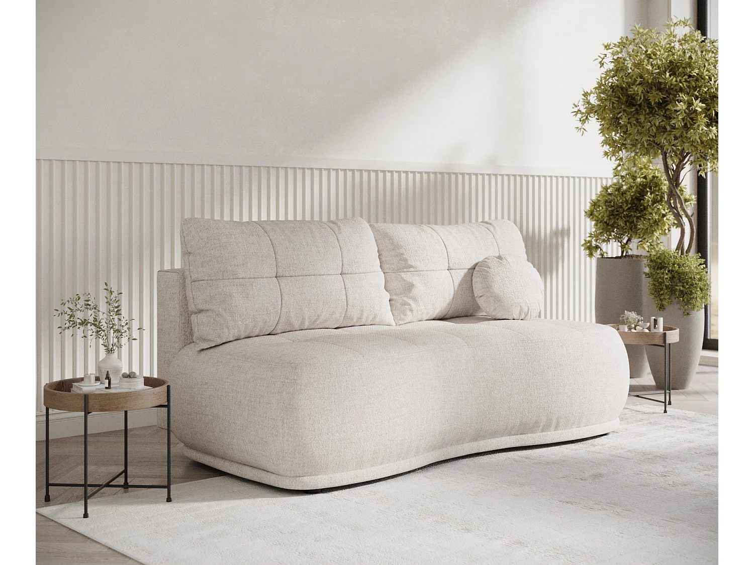 Canapé convertible Cirrus - toile tissée - 3 places - beige