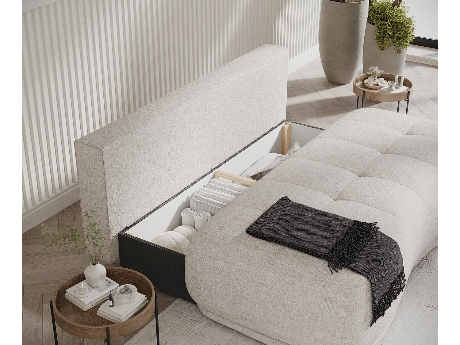 Canapé convertible Cirrus - toile tissée - 3 places - beige