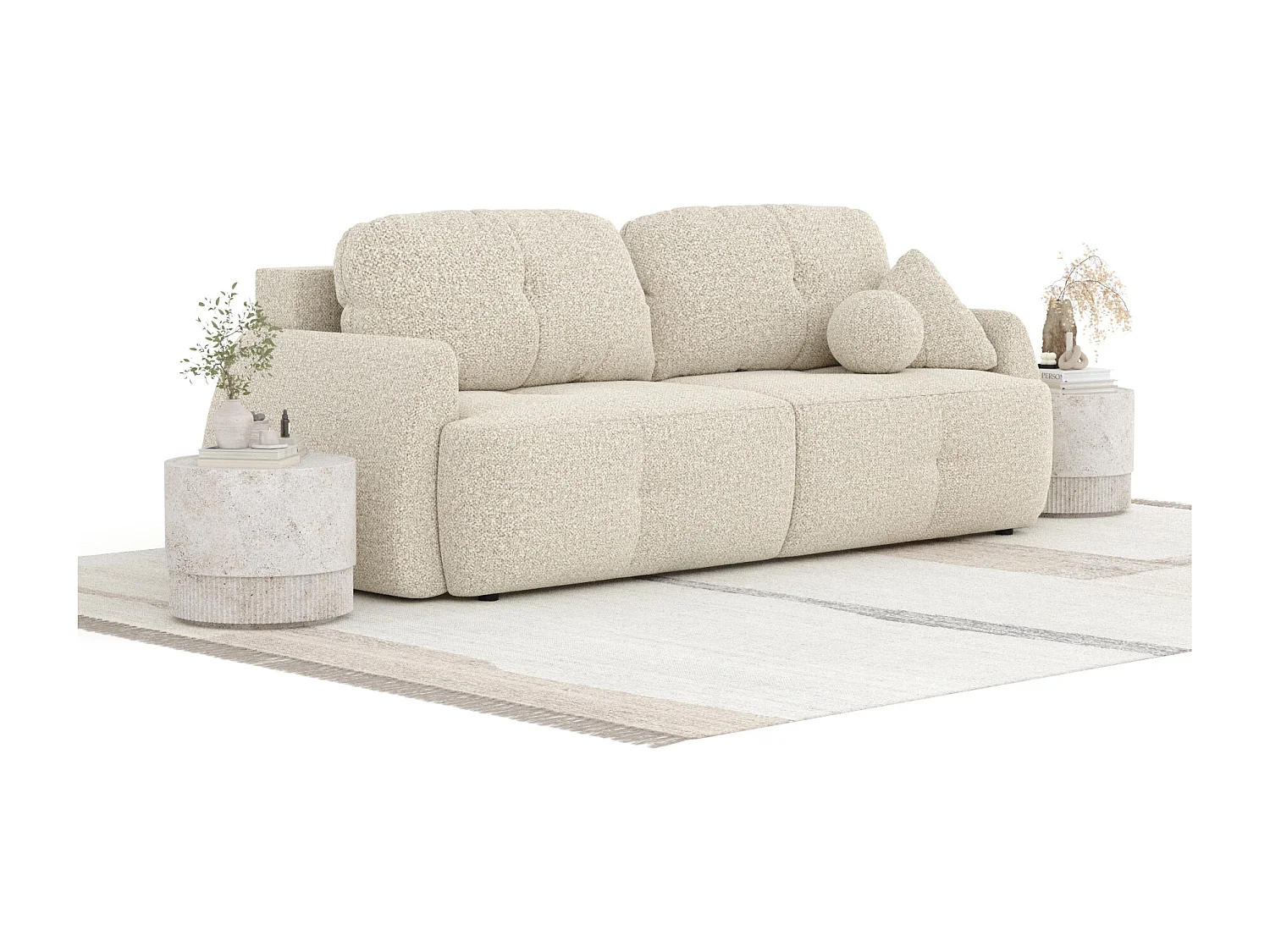 Canapé convertible Loca - boucle - 3 places - beige