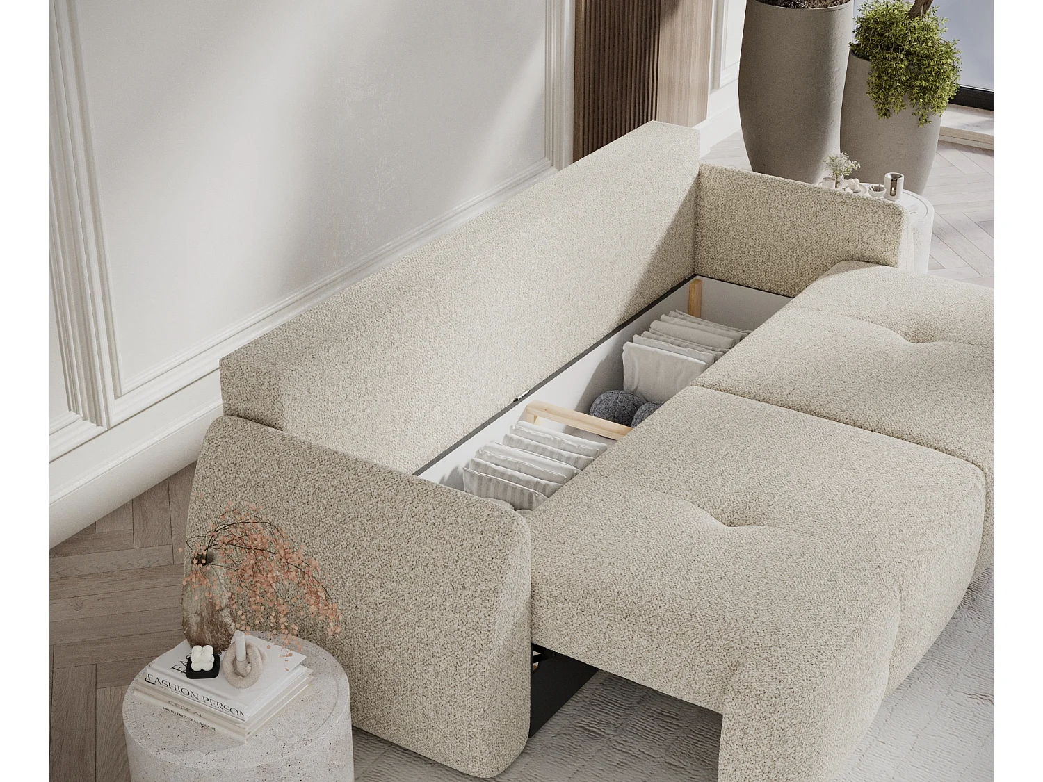 Canapé convertible Loca - boucle - 3 places - beige