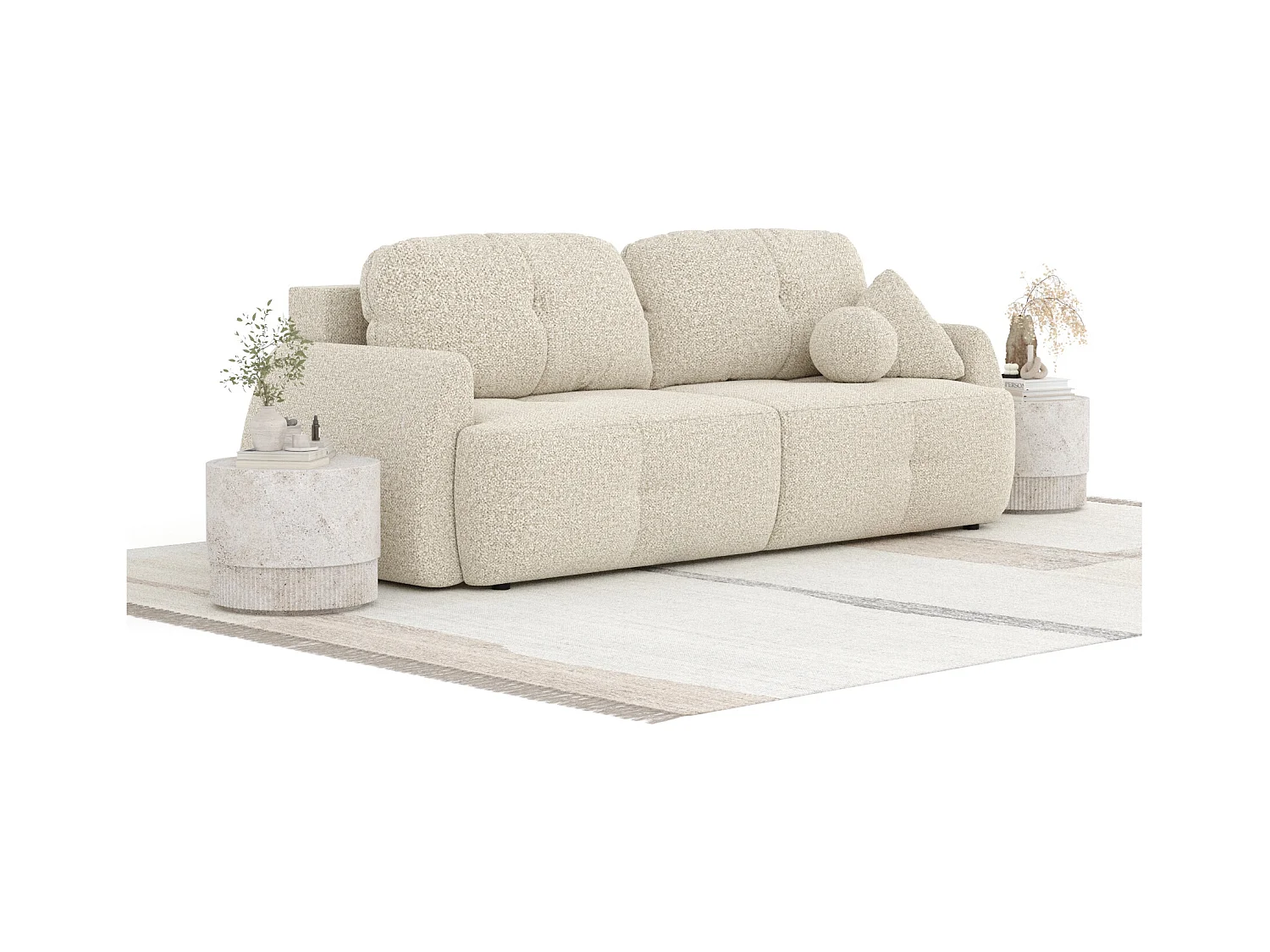 Sofa mit Schlaffunktion Loca - Boucle - Drei-Personen - beige