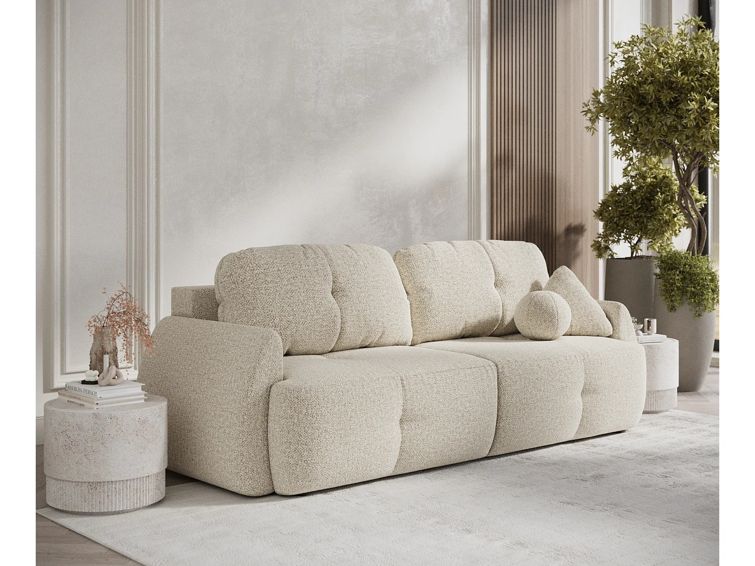 Canapé convertible Loca - boucle - 3 places - beige