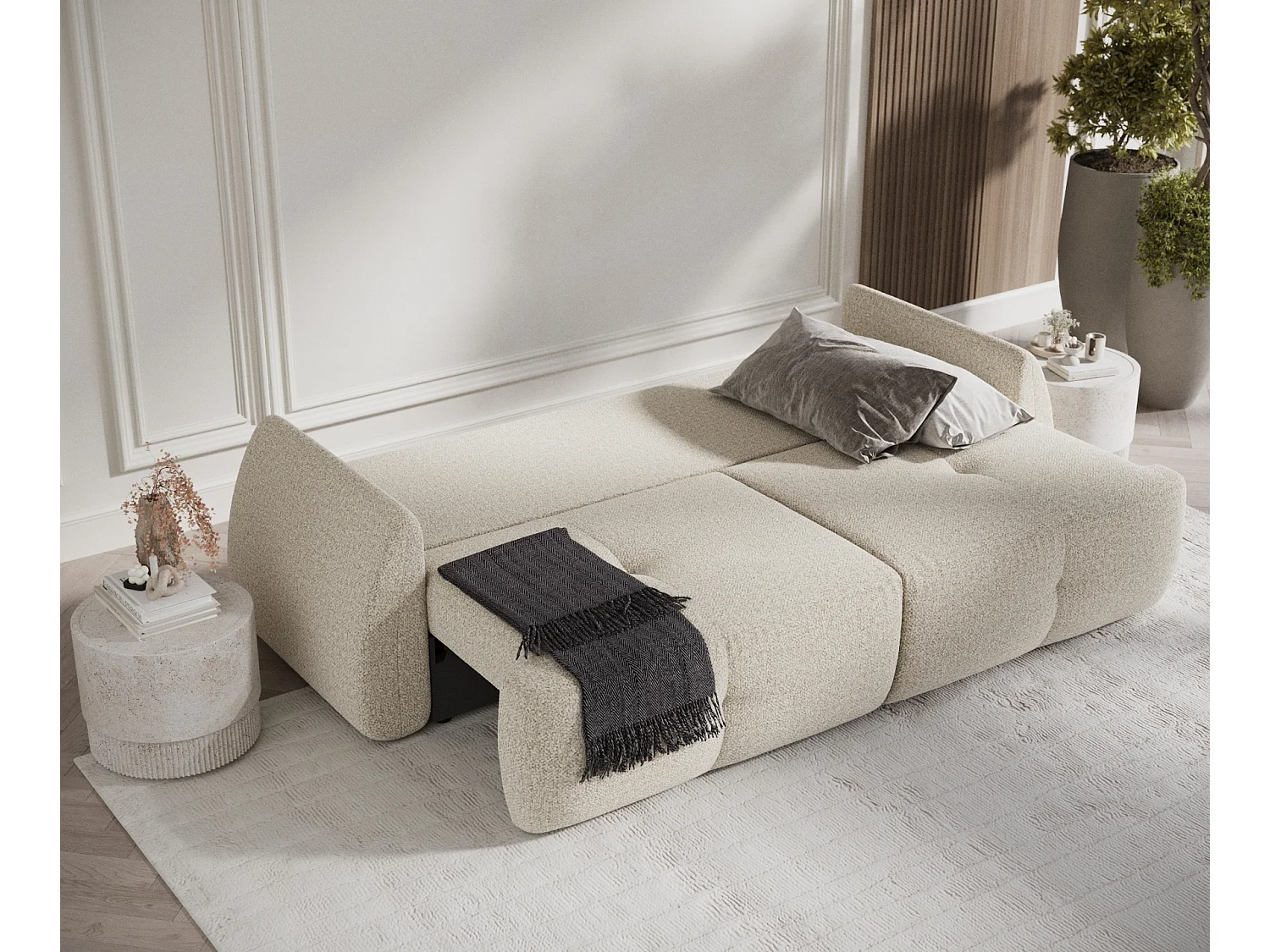 Canapé convertible Loca - boucle - 3 places - beige