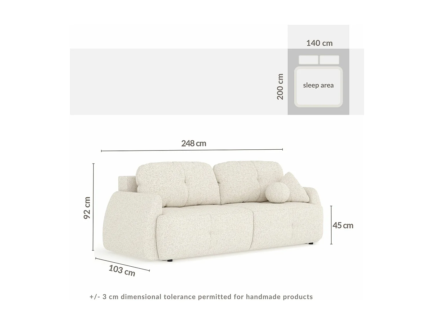 Canapé convertible Loca - boucle - 3 places - beige