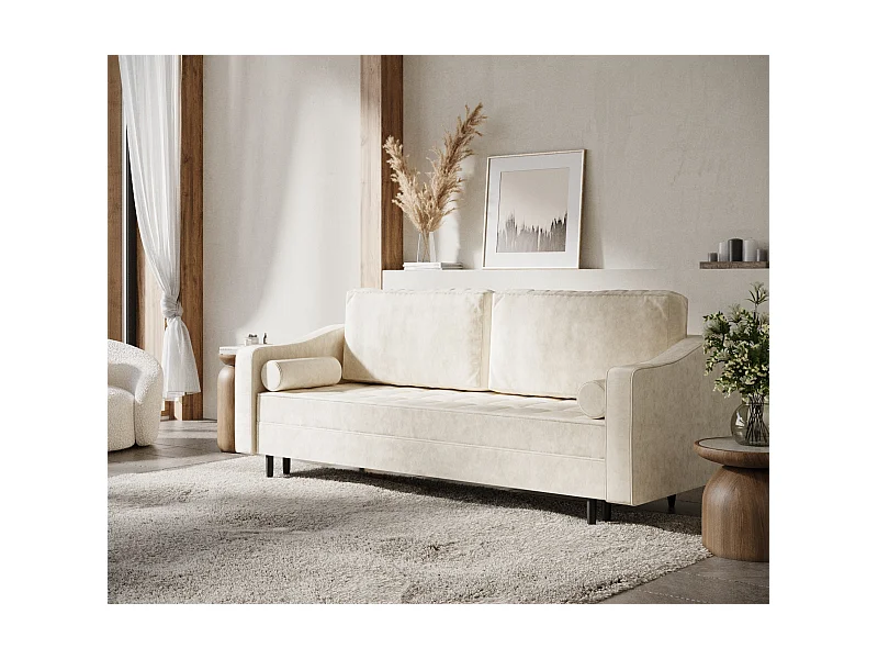 Sofa rozkładana Zyia - welwet - trzyosobowa - kosć słoniowa