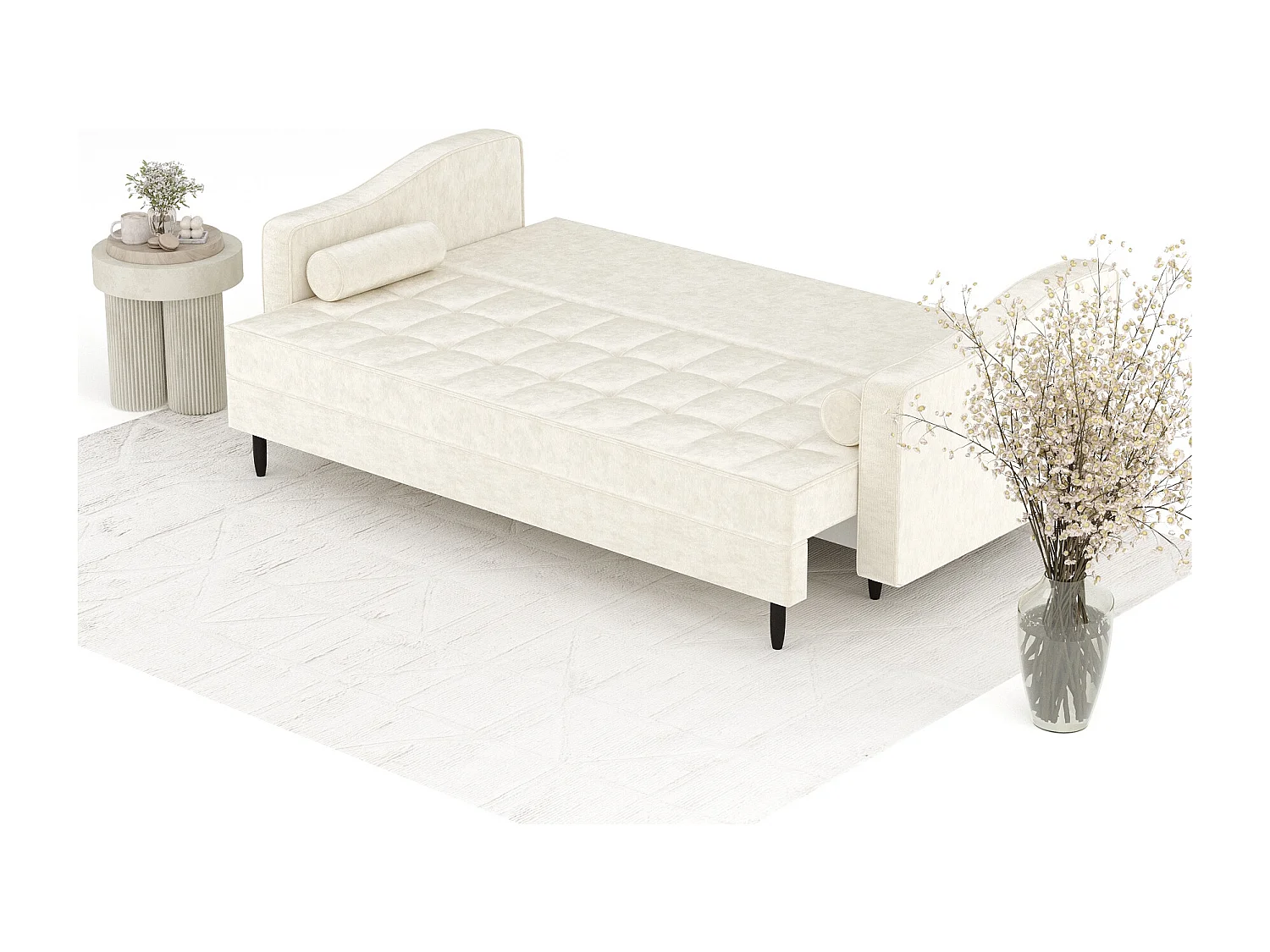 Canapé convertible Zyia - velours - 3 places - ivoire