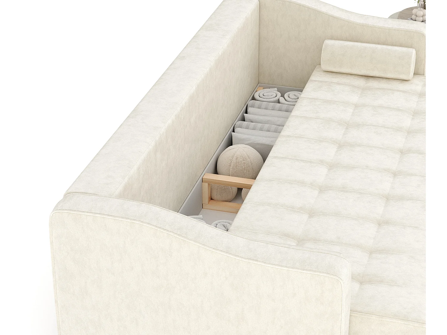 Canapé convertible Zyia - velours - 3 places - ivoire