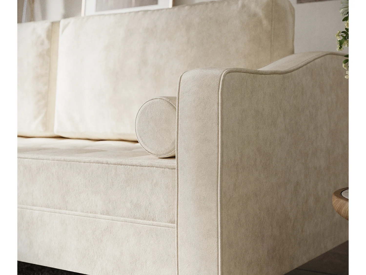 Canapé convertible Zyia - velours - 3 places - ivoire