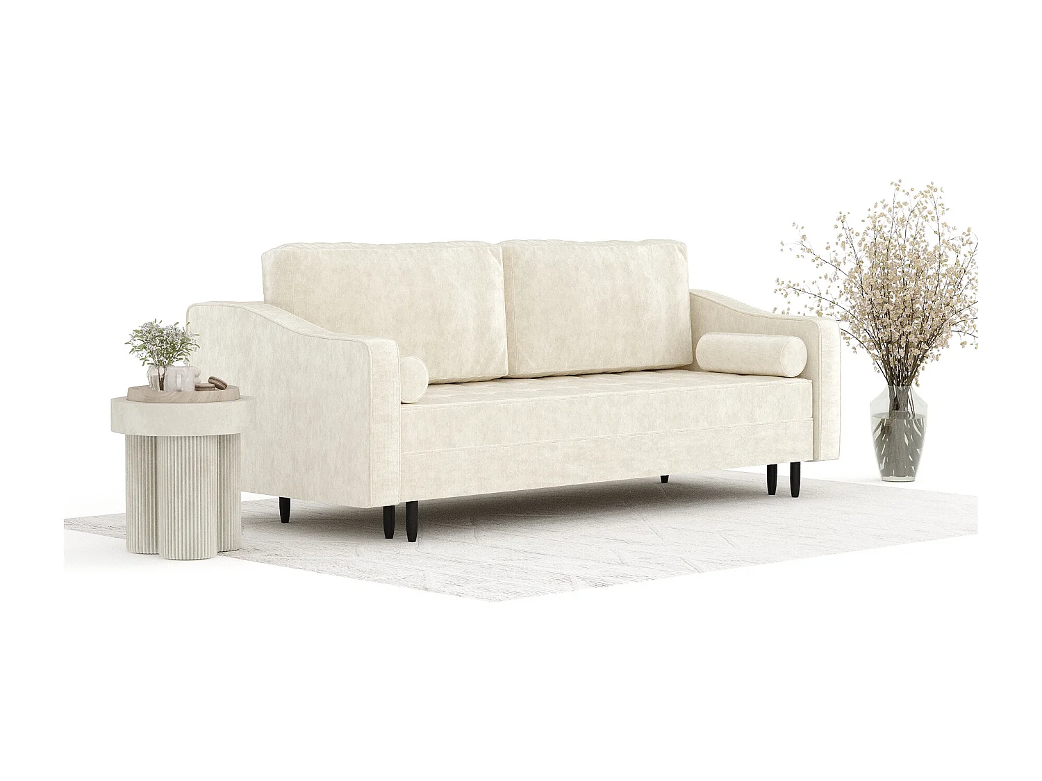 Canapé convertible Zyia - velours - 3 places - ivoire