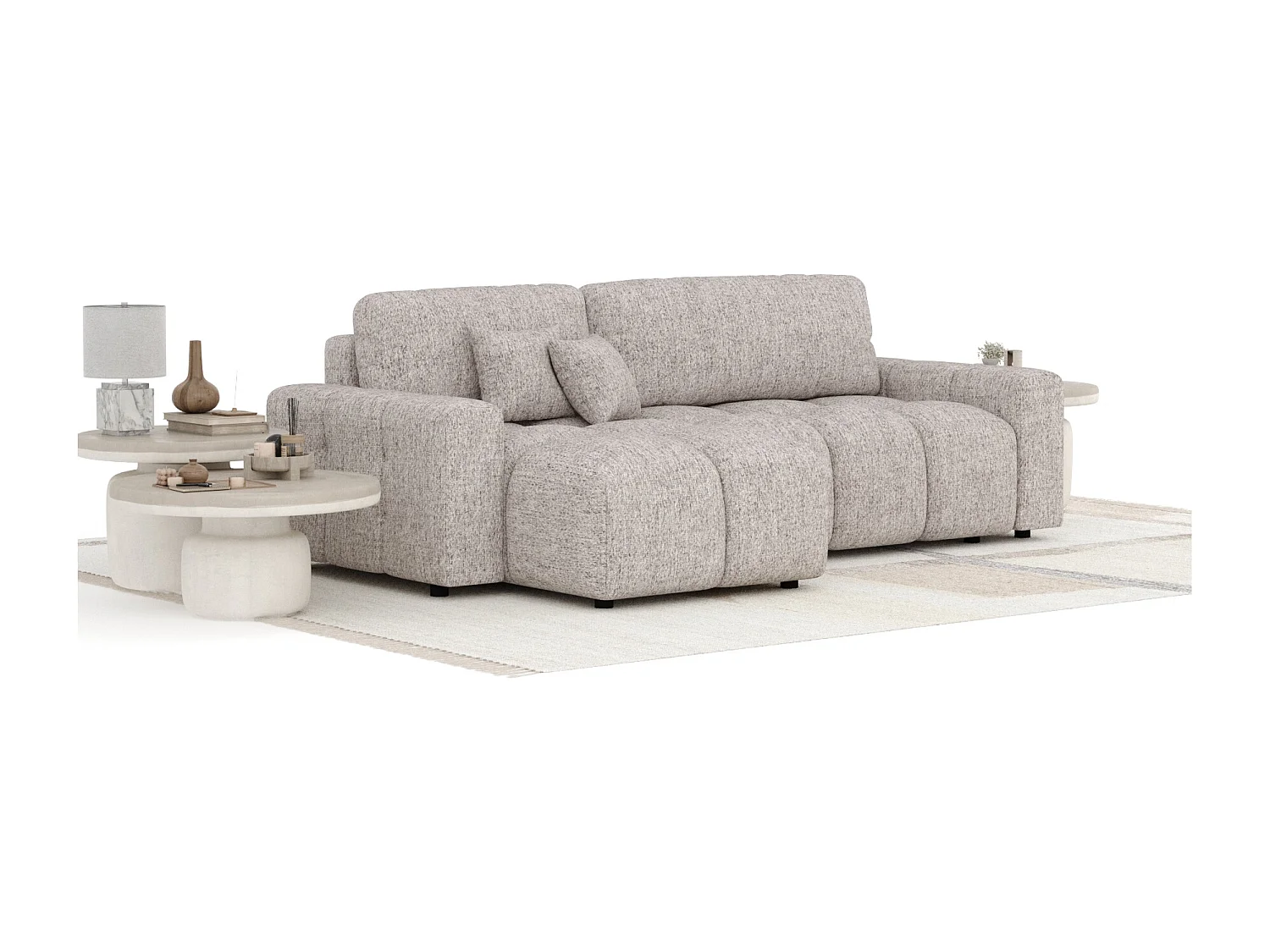 Canapé d'angle convertible Ucci - toile tissée - 4 places - brun clair