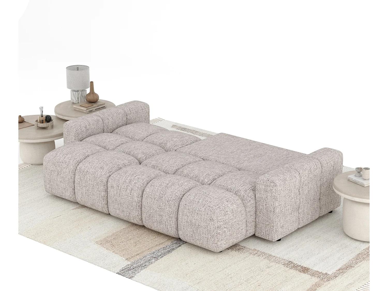 Canapé d'angle convertible Ucci - toile tissée - 4 places - brun clair