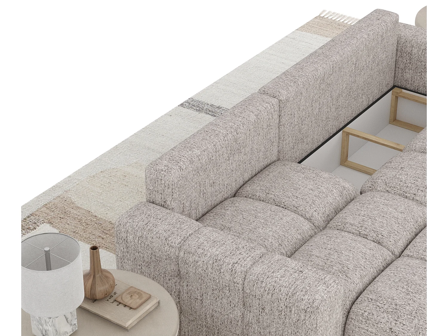 Canapé d'angle convertible Ucci - toile tissée - 4 places - brun clair