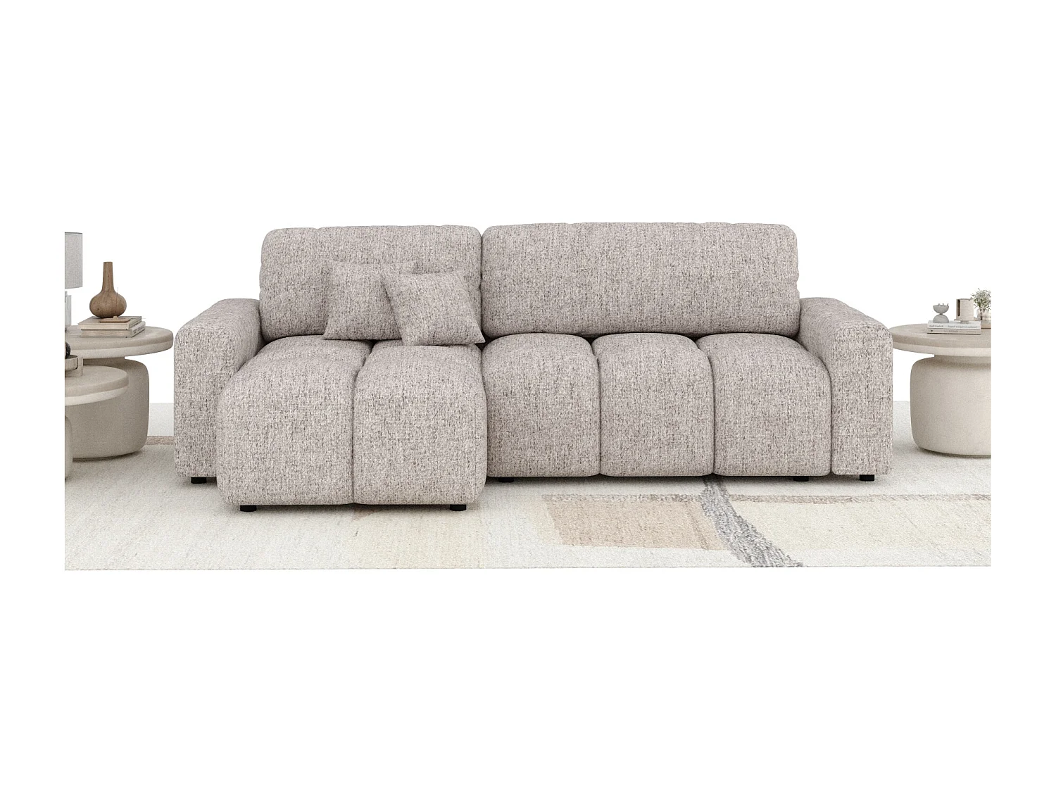 Canapé d'angle convertible Ucci - toile tissée - 4 places - brun clair