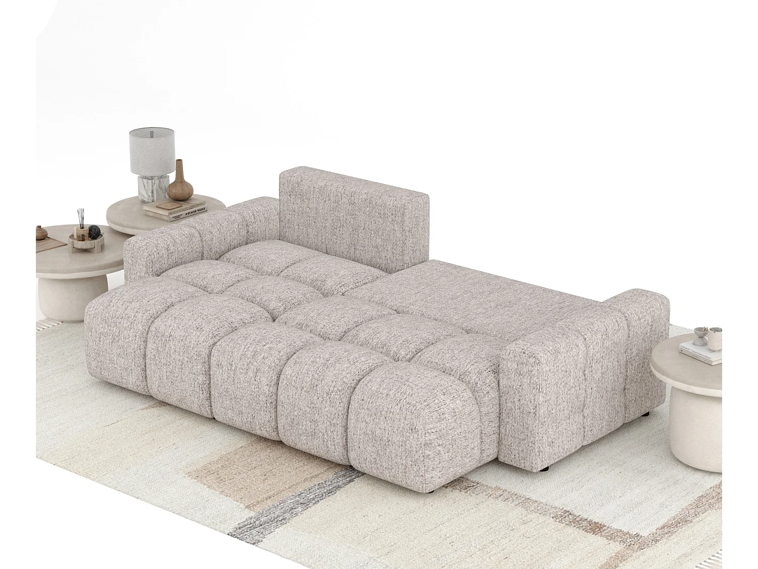 Canapé d'angle convertible Ucci - toile tissée - 4 places - brun clair