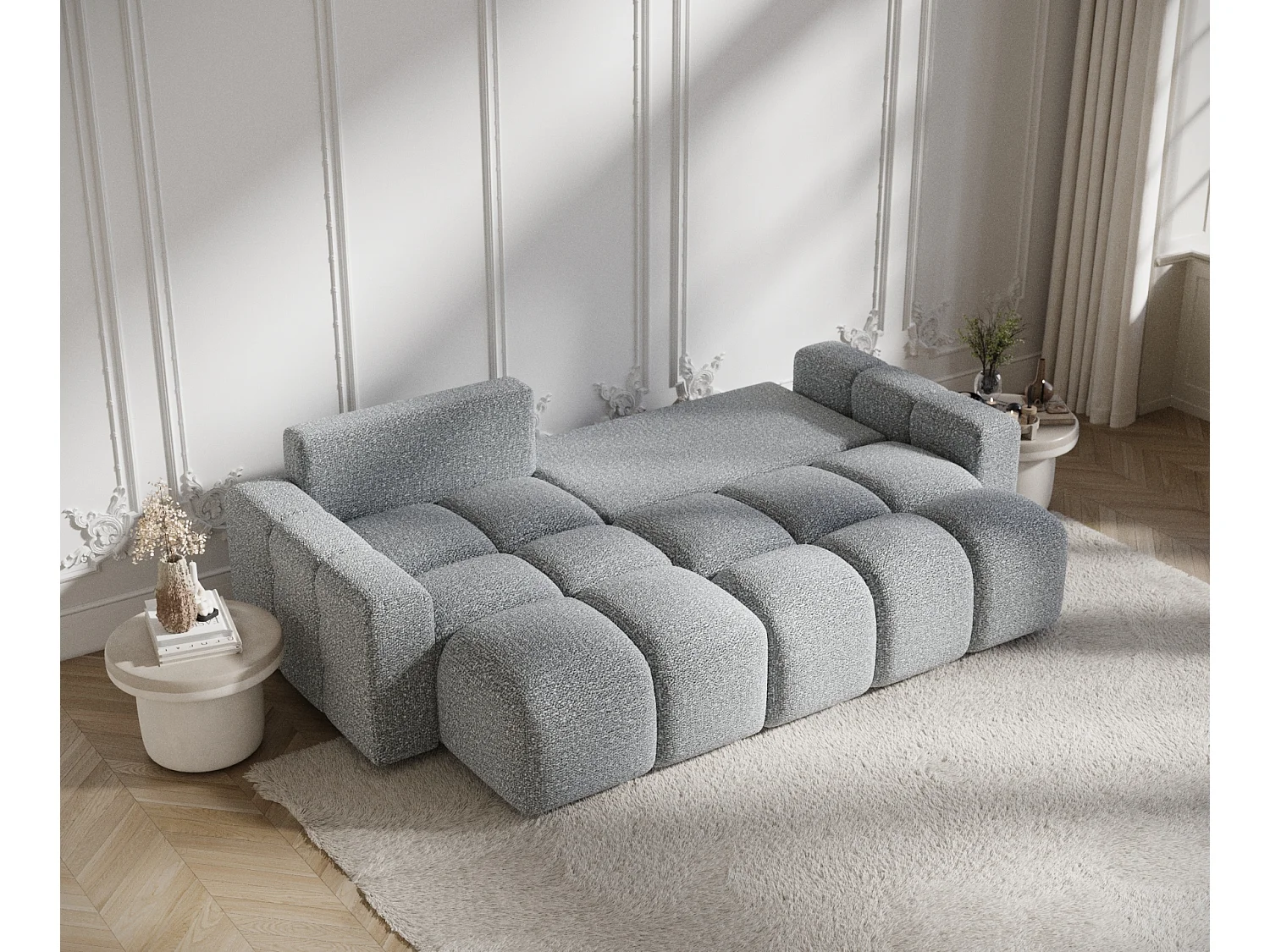 Canapé d'angle convertible Ucci - boucle - 4 places - gris