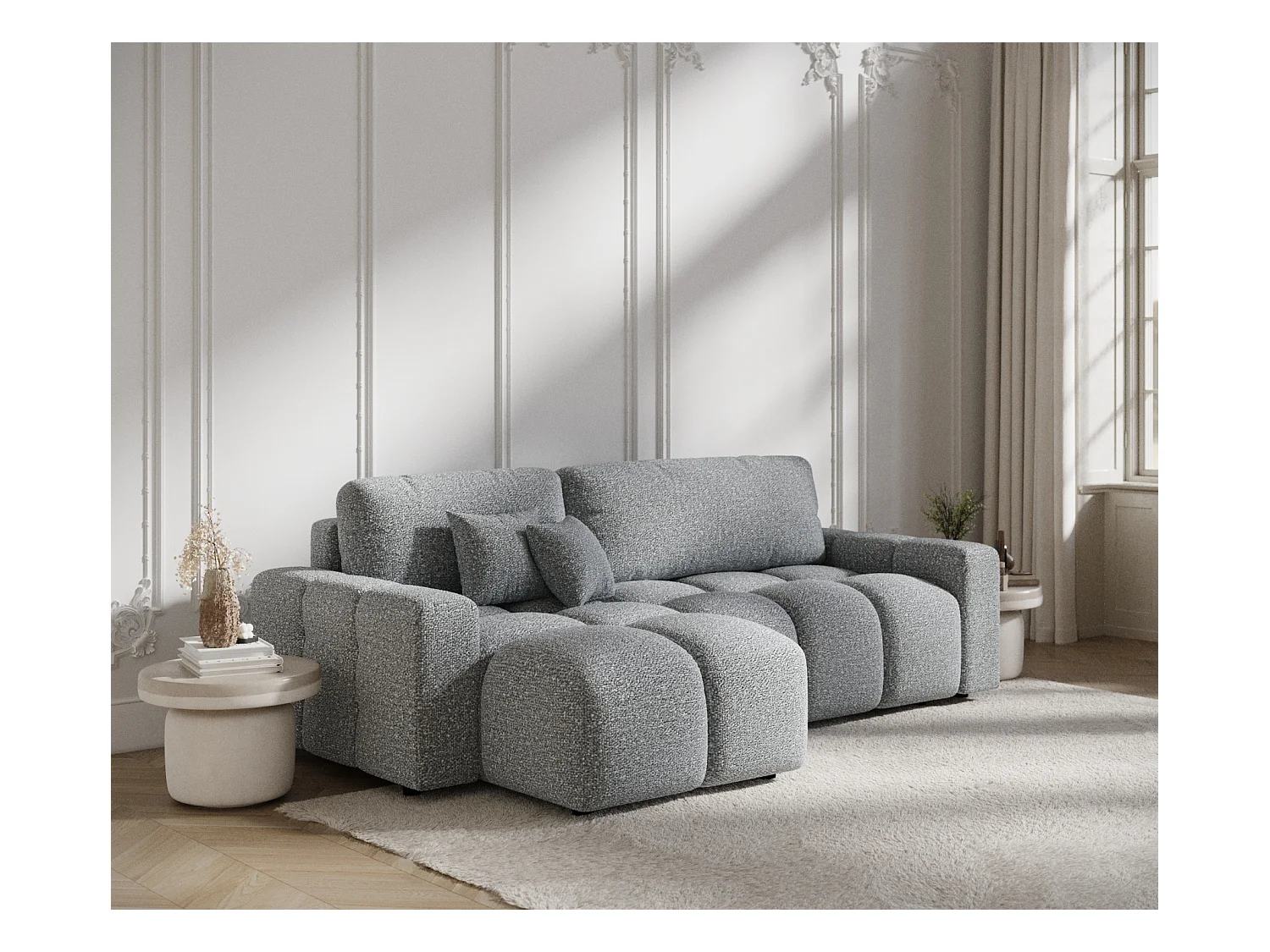 Ecksofa mit Schlaffunktion Ucci - Boucle-Stoff - Vier-Personen - grau