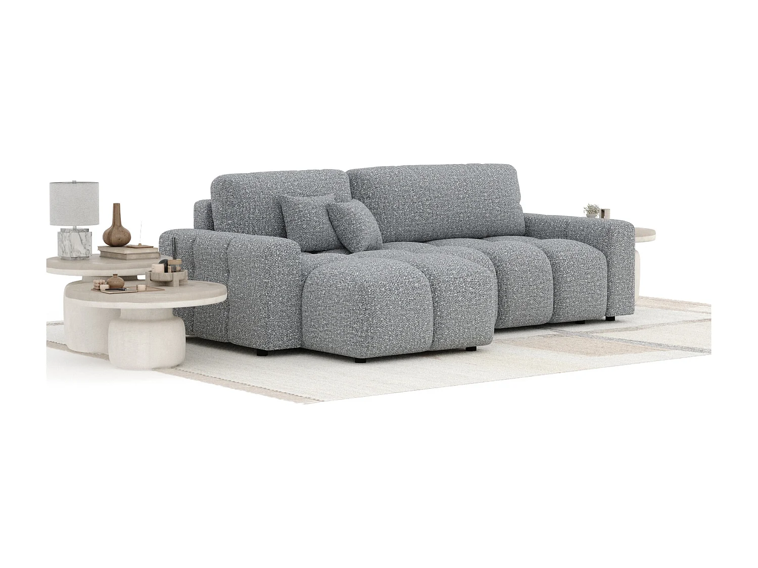 Canapé d'angle convertible Ucci - boucle - 4 places - gris
