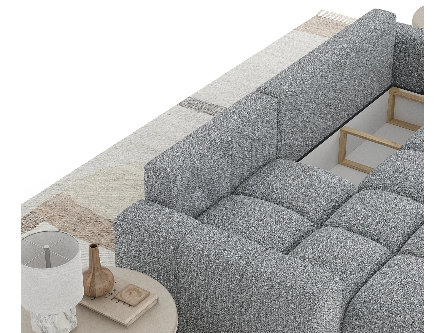 Canapé d'angle convertible Ucci - boucle - 4 places - gris