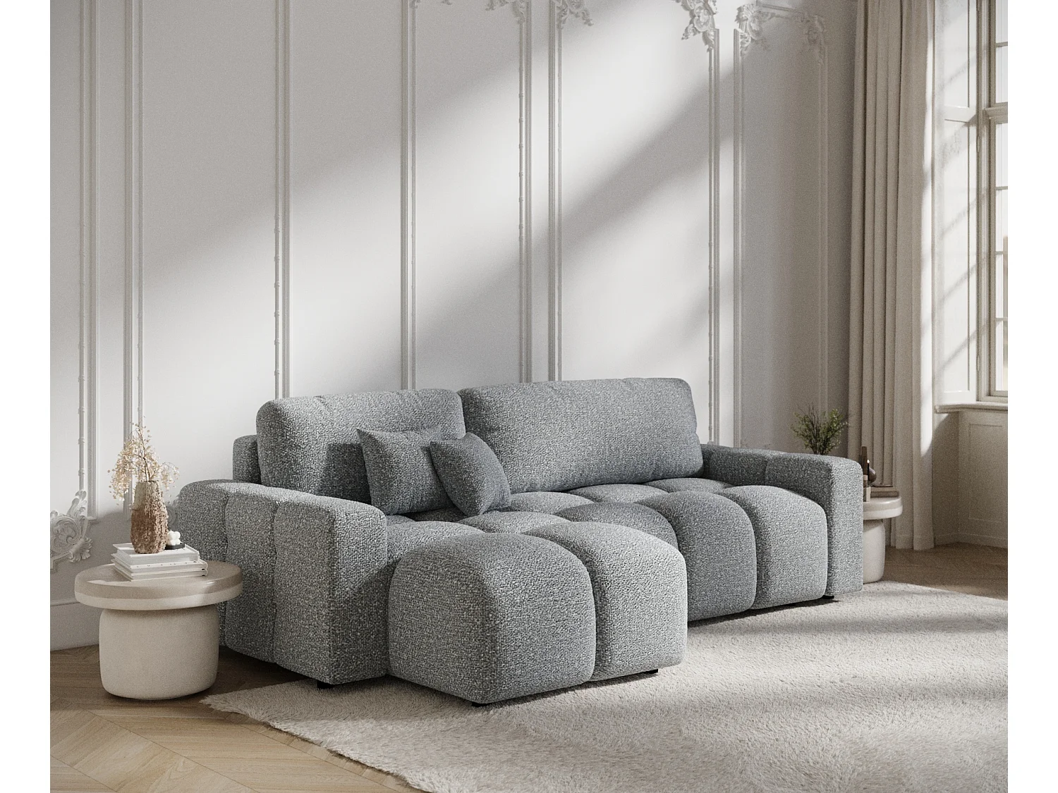 Canapé d'angle convertible Ucci - boucle - 4 places - gris