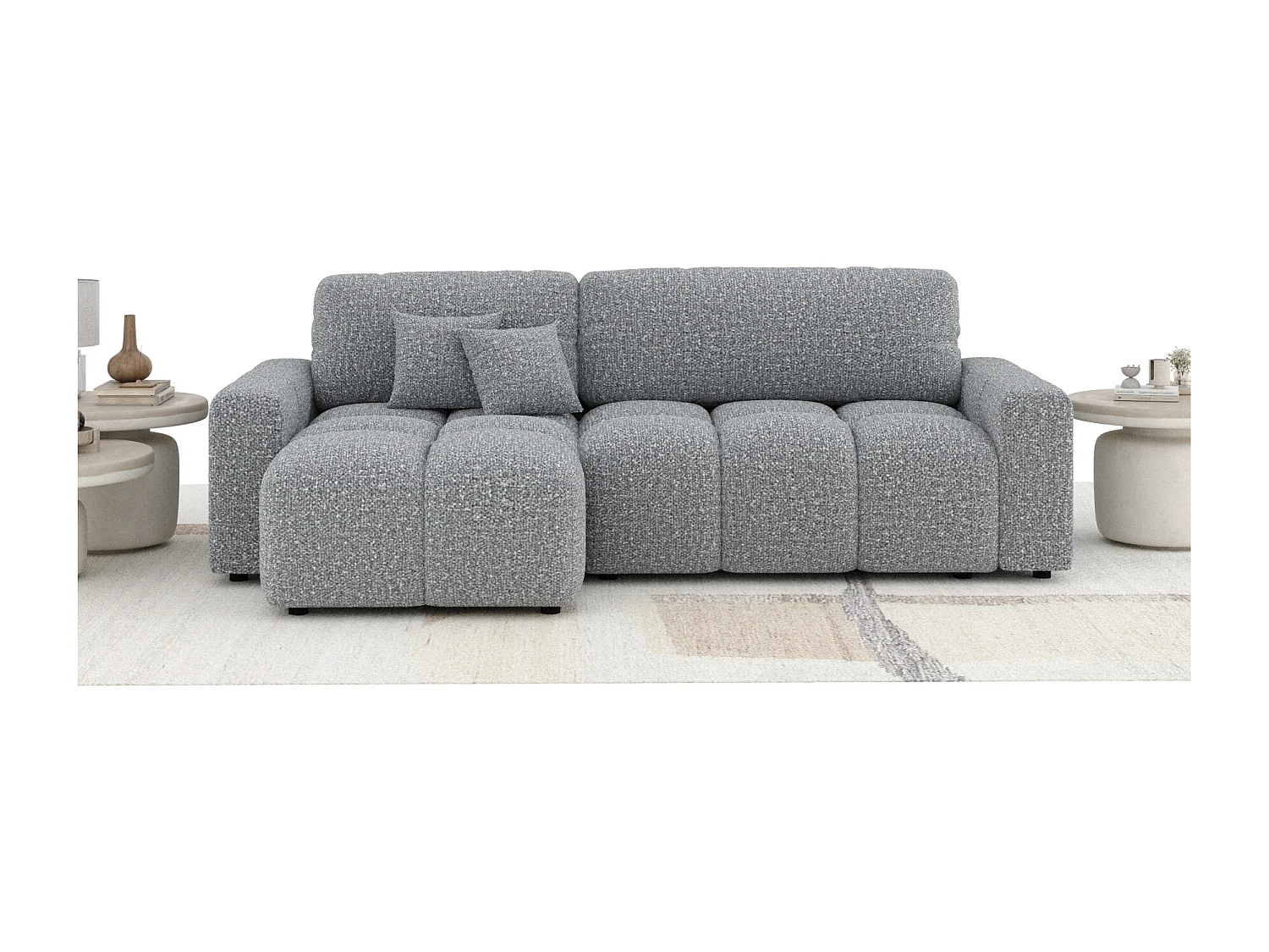 Canapé d'angle convertible Ucci - boucle - 4 places - gris