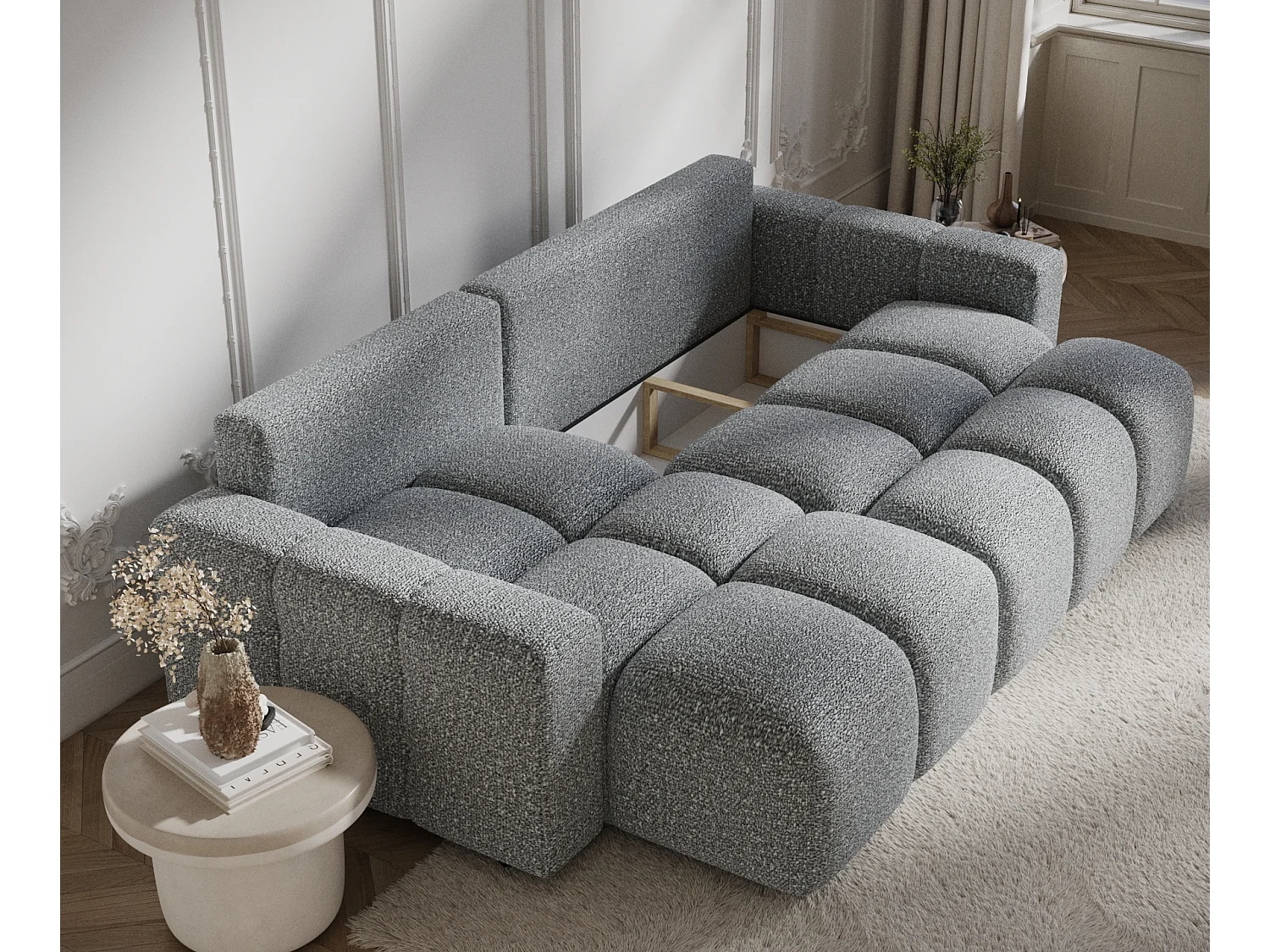 Canapé d'angle convertible Ucci - boucle - 4 places - gris