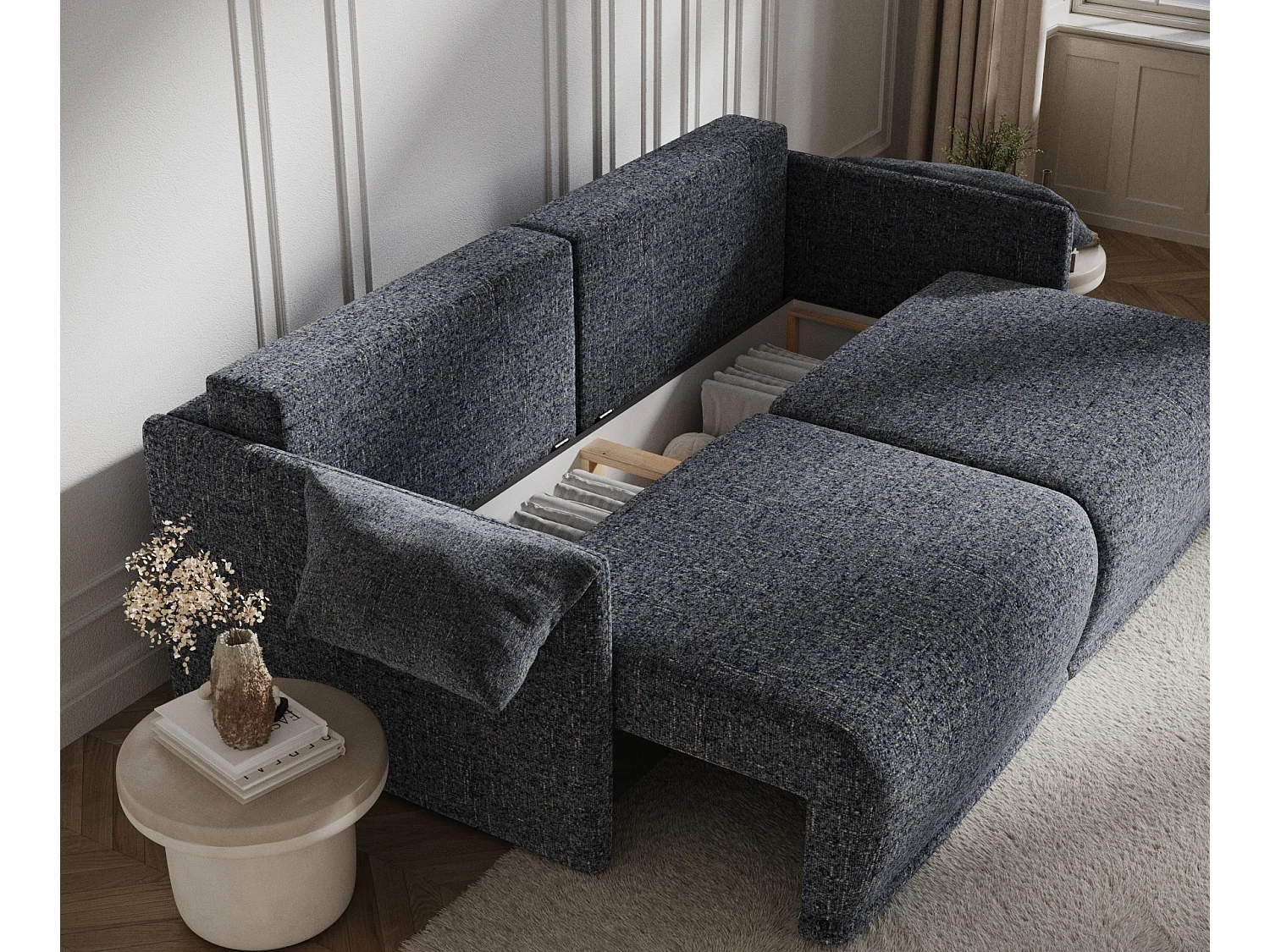 Canapé convertible Nappa - toile tissée - 3 places - bleu marine