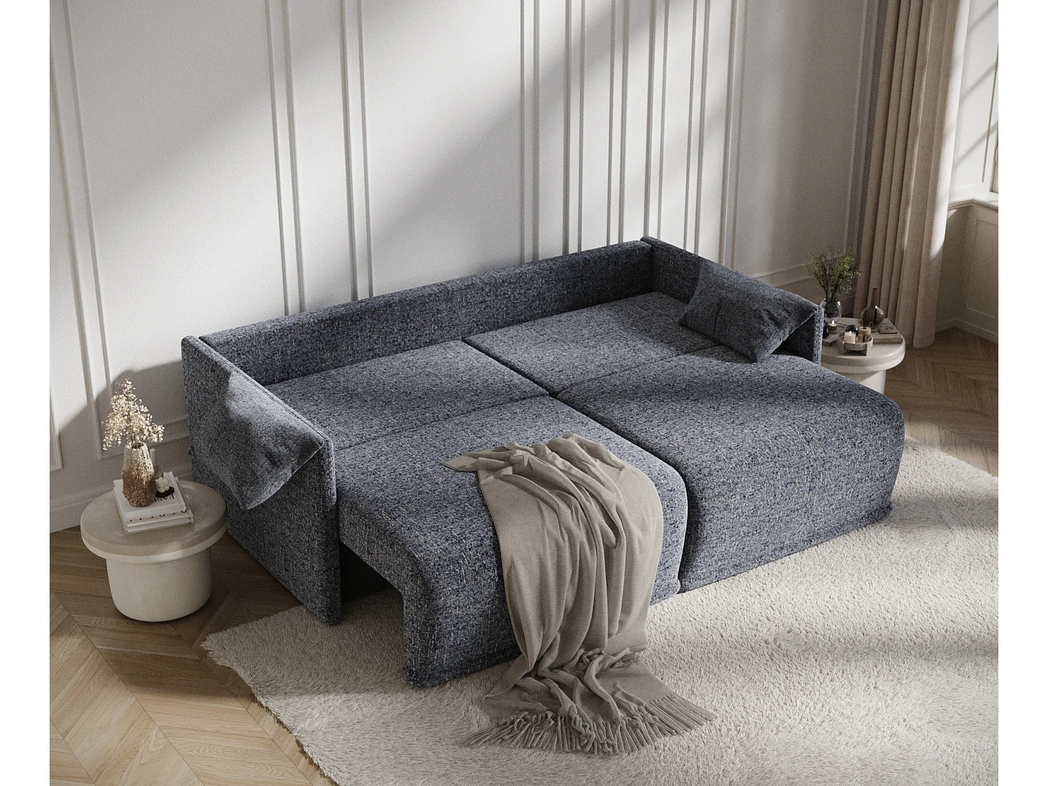 Canapé convertible Nappa - toile tissée - 3 places - bleu marine