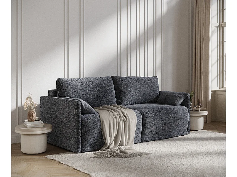 Sofa rozkładana Nappa - tkanina pleciona - trzyosobowa - granatowy