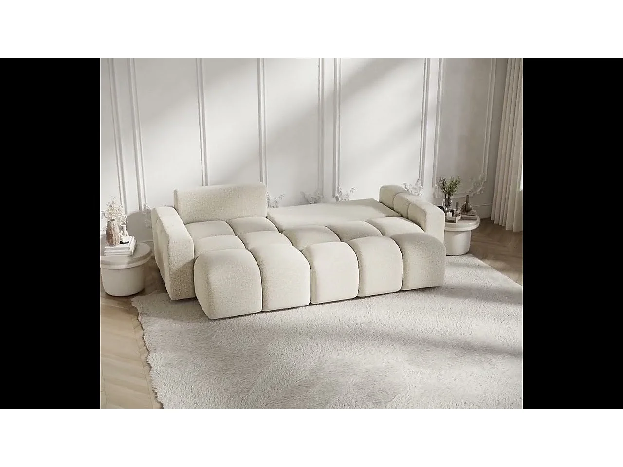Canapé d'angle convertible Ucci - boucle - 4 places - beige