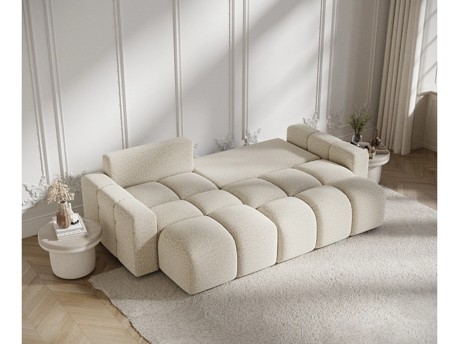 Canapé d'angle convertible Ucci - boucle - 4 places - beige